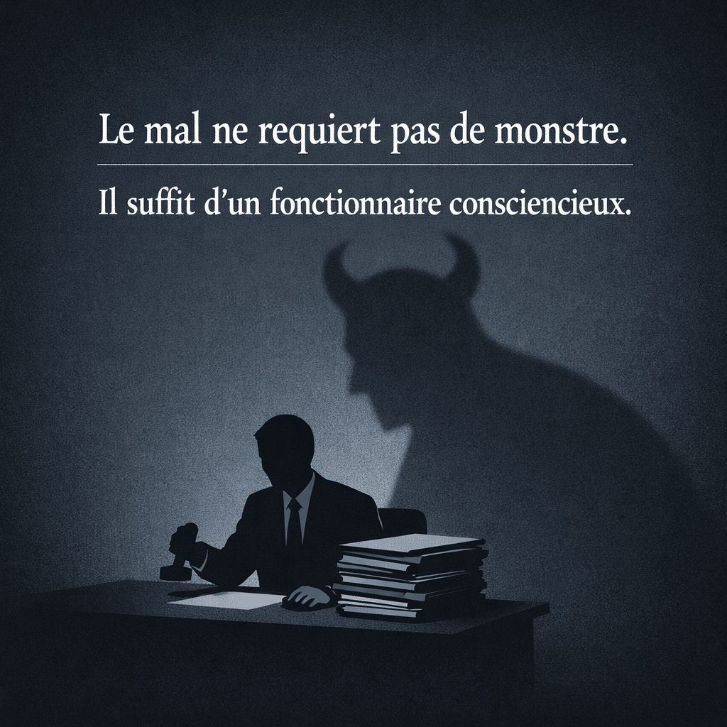 Le mal ne requiert pas de monstre Il suffit dun fonctionnaire consciencieux Venez et voyez